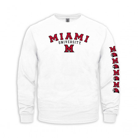 Miami Long Sleeve Tee with Sleeve Design, White