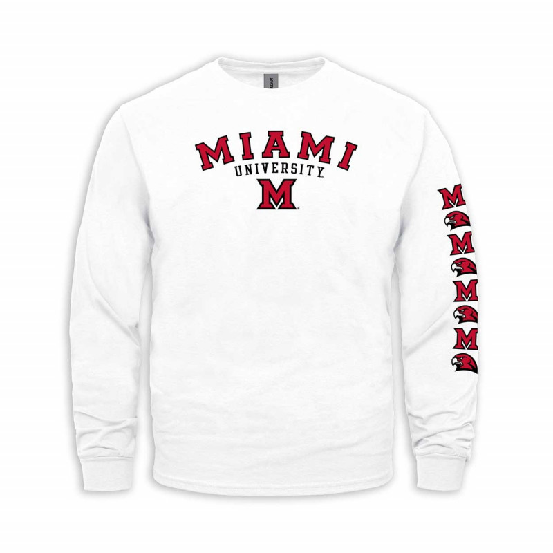 Miami Long Sleeve Tee with Sleeve Design, White