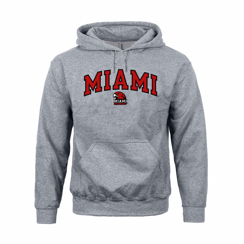Miami University Hoodie w/ Miami Arched over HawkHead, Gray