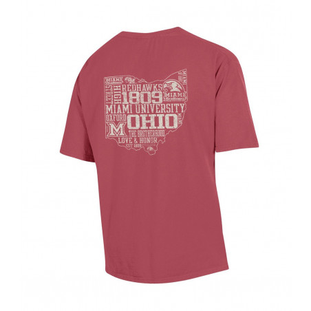 Red Comfort Wash Ohio Outline Short Sleeve Tee