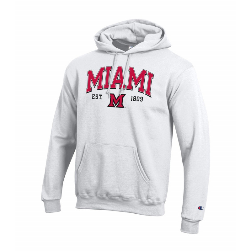 Miami Arched over Block "M" Hoodie, White