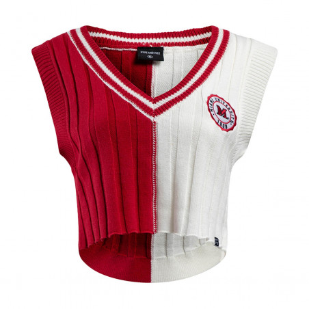 Hype & Vice Miami Chloe Crop Sweater Vest, White/Red