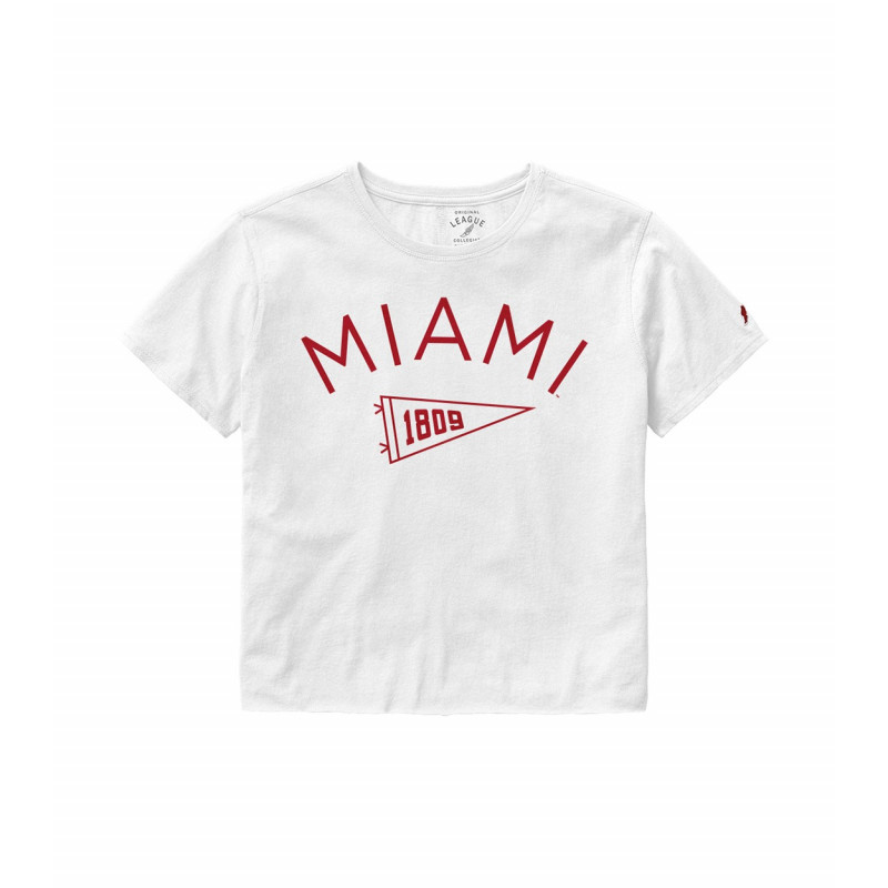 Women's Miami University Cropped White Pennant Tee