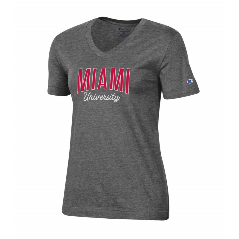 Women's Champion Miami University Script Grey V-Neck Tee