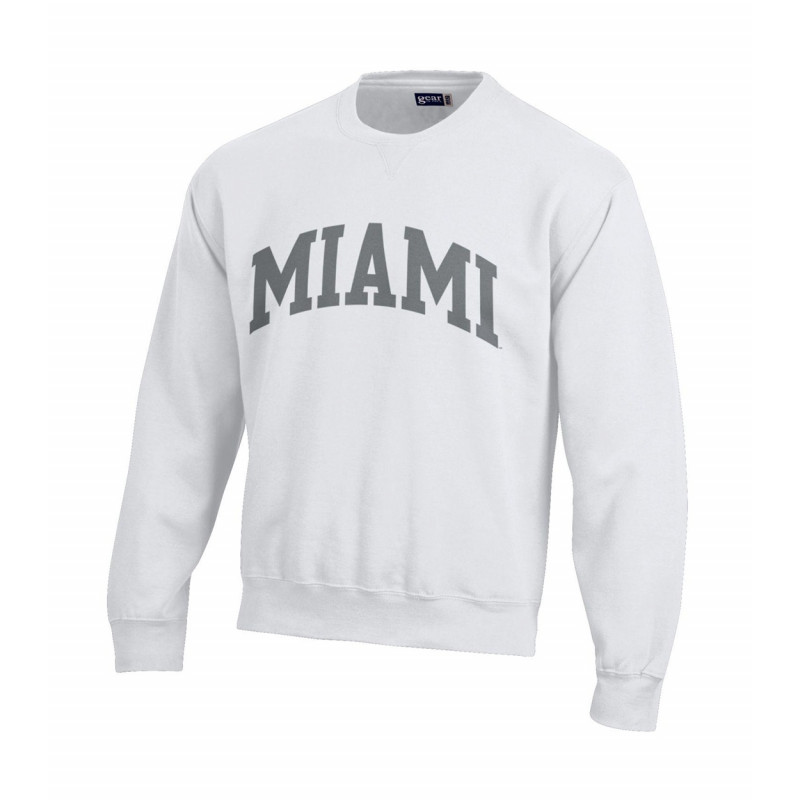 White Miami University Big Cotton Crew Neck Sweater