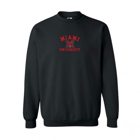 Miami University Block M Embroidered Crew, Ash or Black