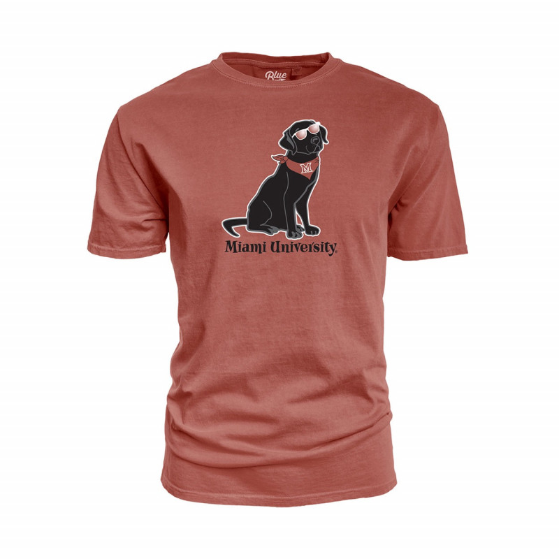Blue 84 Miami Univ. Dog Wearing Sunglasses Tee Shirt, Rust