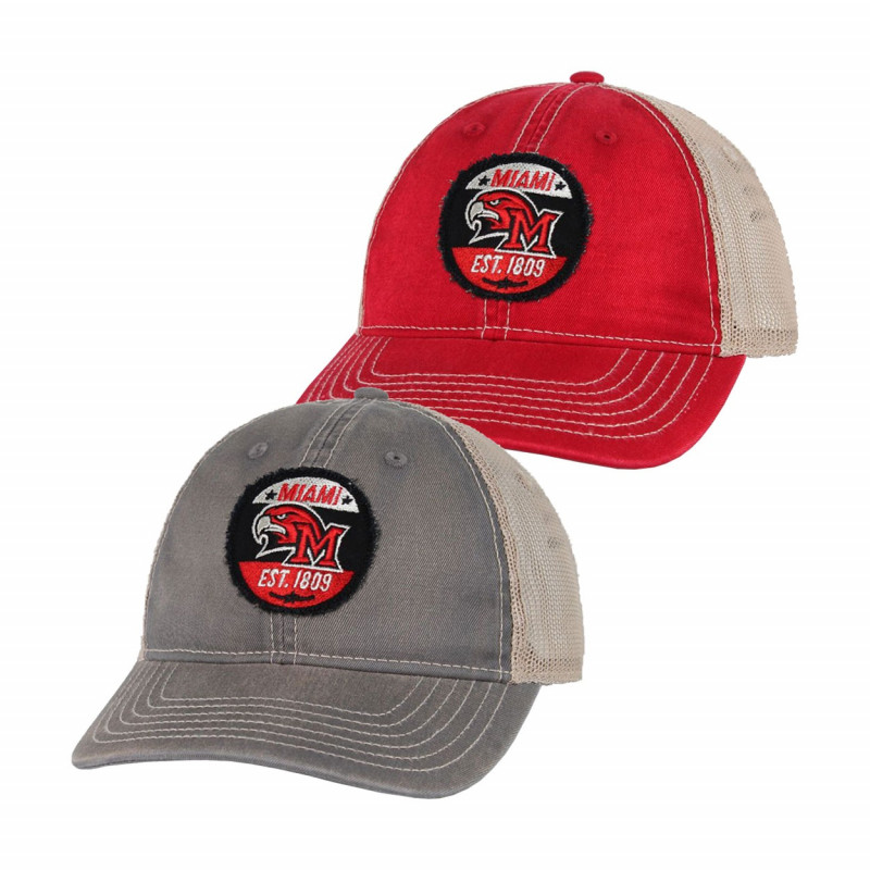 Ahead Miami Red Hawk Embroidered Patch Adj. Trucker Hats