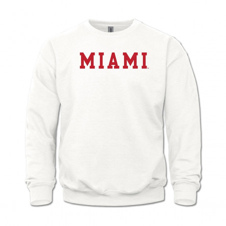 Miami Block Font Embroidered Crew, White