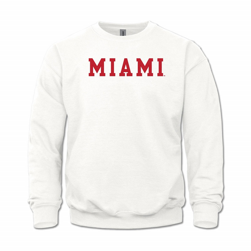 Miami Block Font Embroidered Crew, White