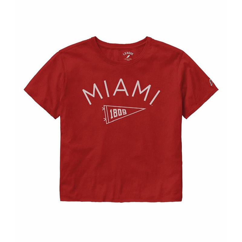 Women's Miami University Cropped Red Pennant Tee