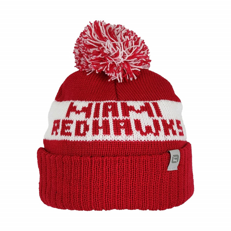 Logofit Miami RedHawks Inf. Cuffed Beanie w/ Pom, Red/ White
