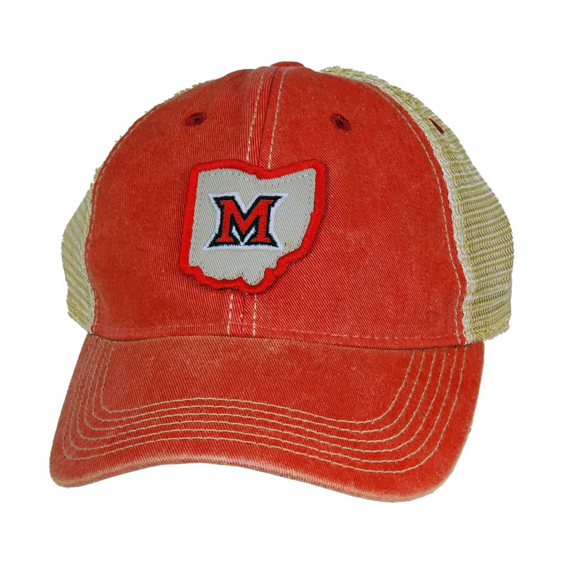 Legacy Miami Univ. Block M Ohio Patch, Adj Trucker Hat, Red