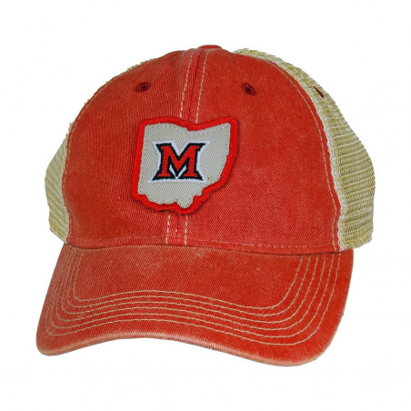 Legacy Miami Univ. Block M Ohio Patch, Adj Trucker Hat, Red
