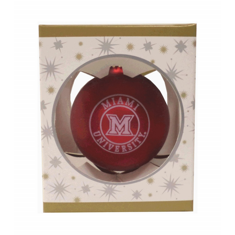 Miami University Matte Finish Glass Ball Christmas Ornament