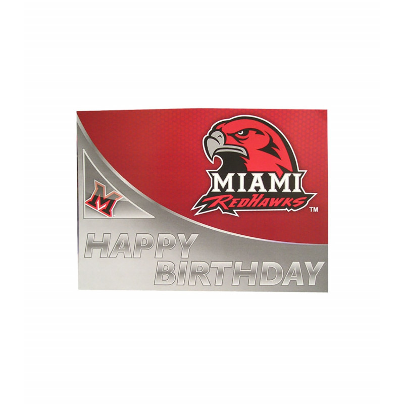 Miami RedHawks Red and Gray Happy Birthday Card