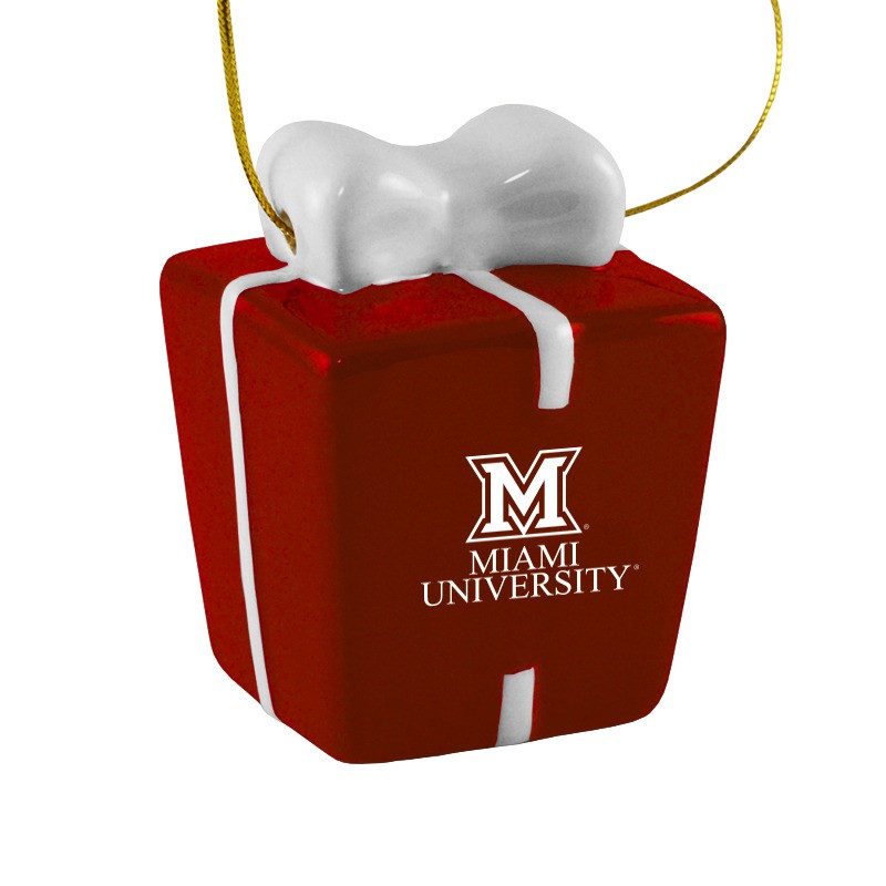 Miami University Ceramic 3D Present Ornament