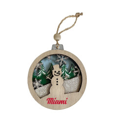 Miami RedHawks Wooden Round Snowman Ornament