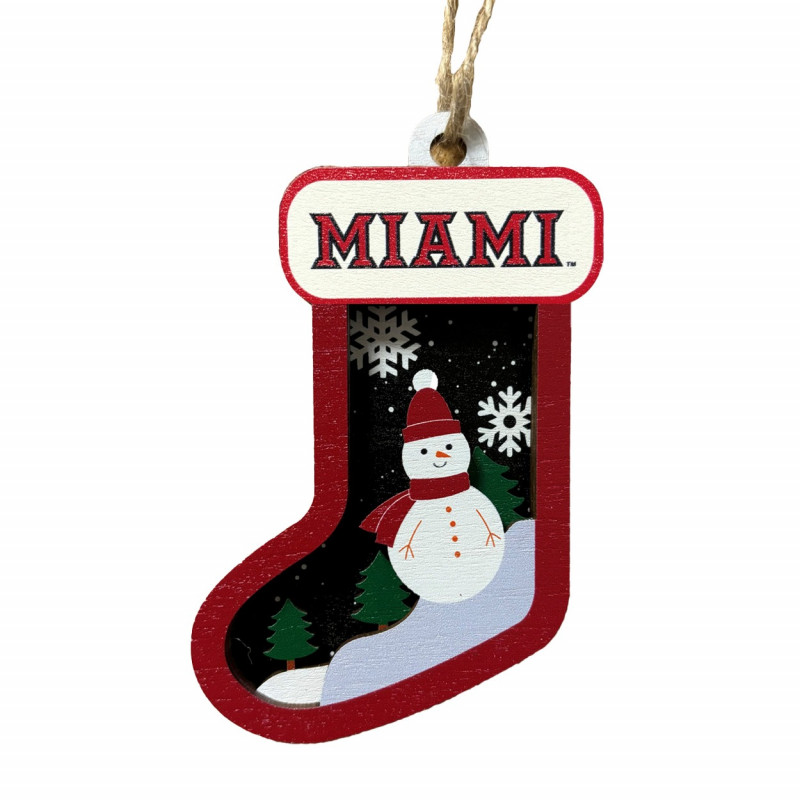 Miami RedHawks Wooden Stocking Ornament, Snowman