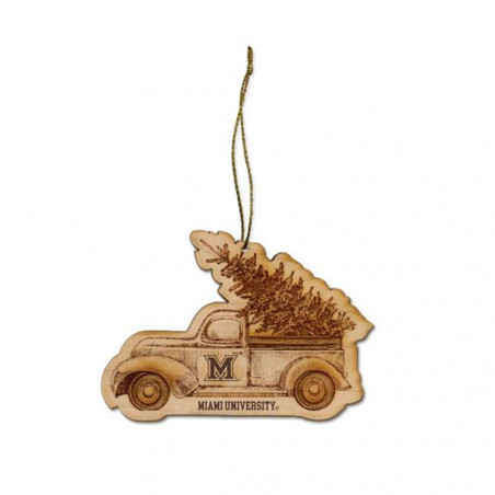 Miami RedHawks Wooden Truck Ornament