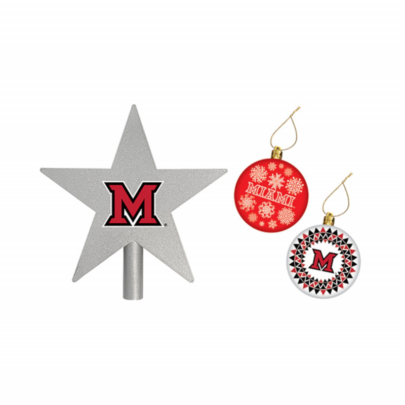 Miami University Tree Topper and Ornament 3-Piece Set