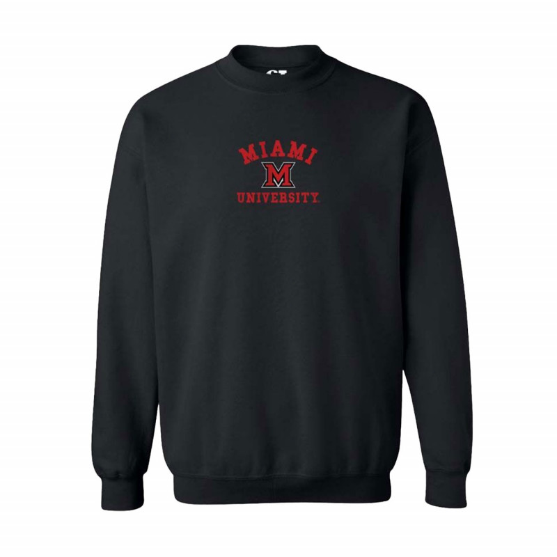 Miami University Block M Embroidered Crew, Ash or Black