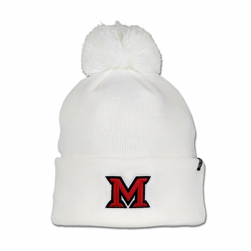 Zephyr Miami Univ. Block M Beanie w/ Pom, White