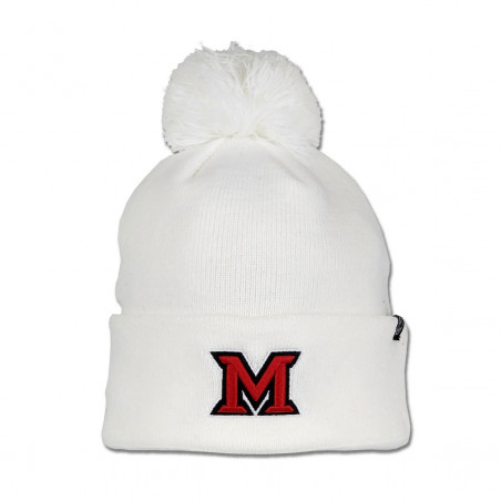 Zephyr Miami Univ. Block M Beanie w/ Pom, White
