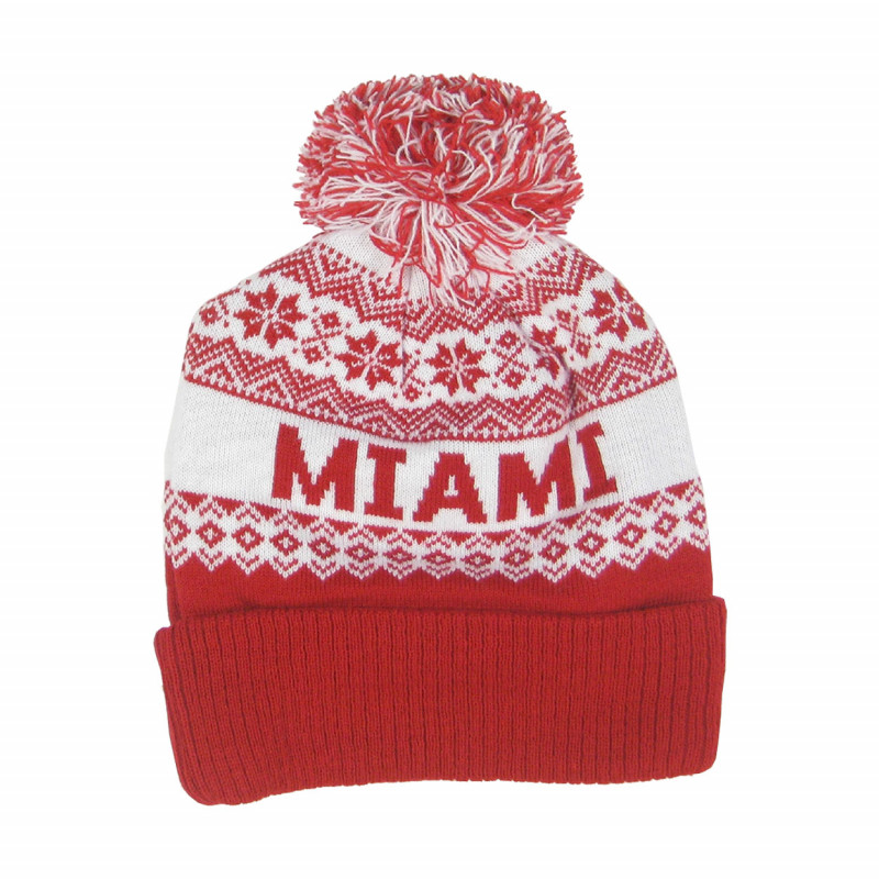 Legacy Miami RedHawks Snowflake Knit Pom Hat, Red and White