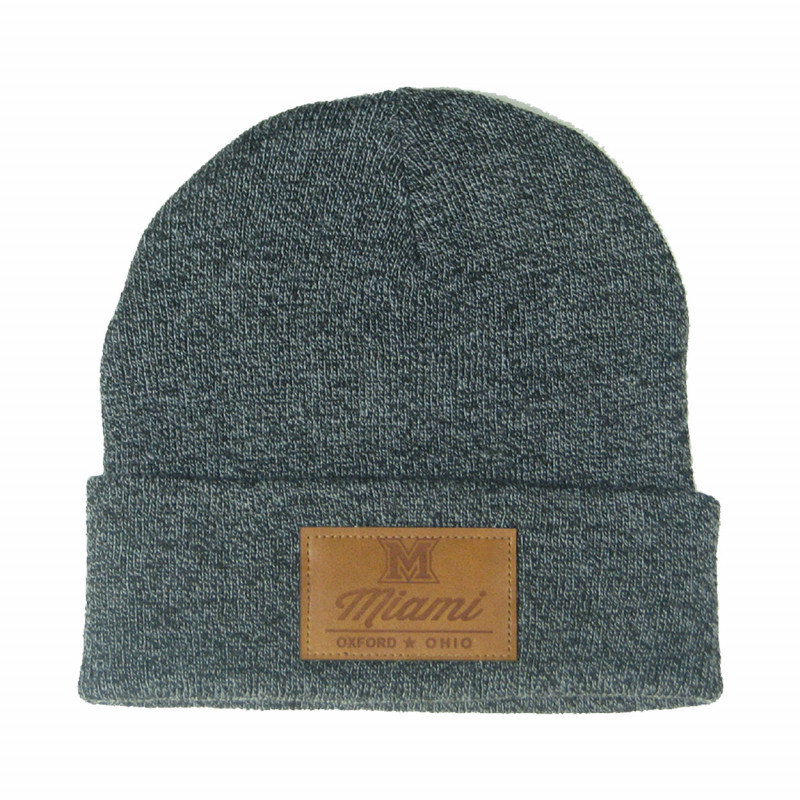 Legacy Miami Beanie, Black Marbled w Stitched Leather Badge