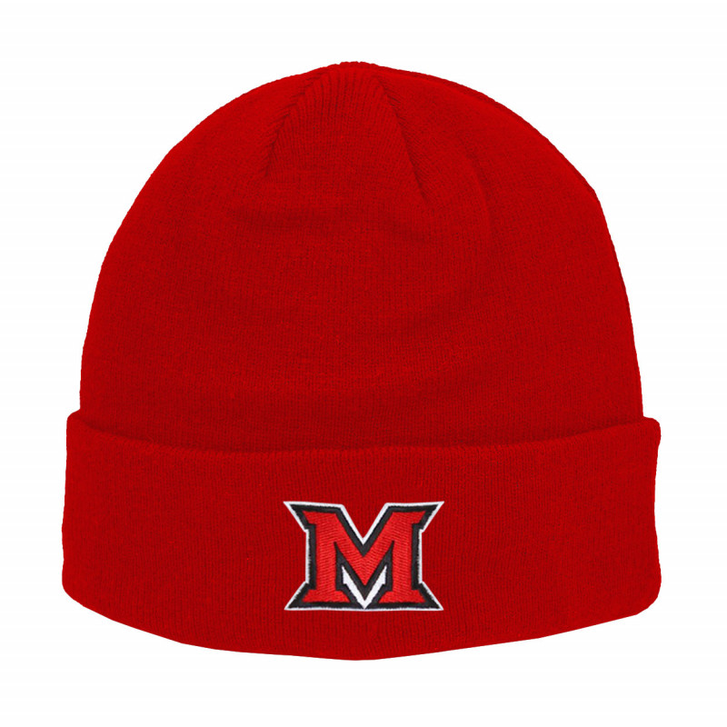 Miami Block M Logo Cuffed Beanie, Black/ Red/ White