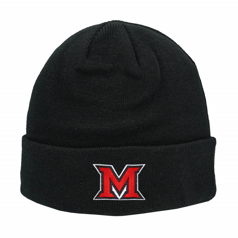 Miami Block M Logo Cuffed Beanie, Black/ Red/ White