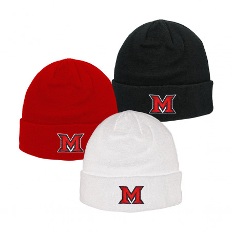 Miami Block M Logo Cuffed Beanie, Black/ Red/ White