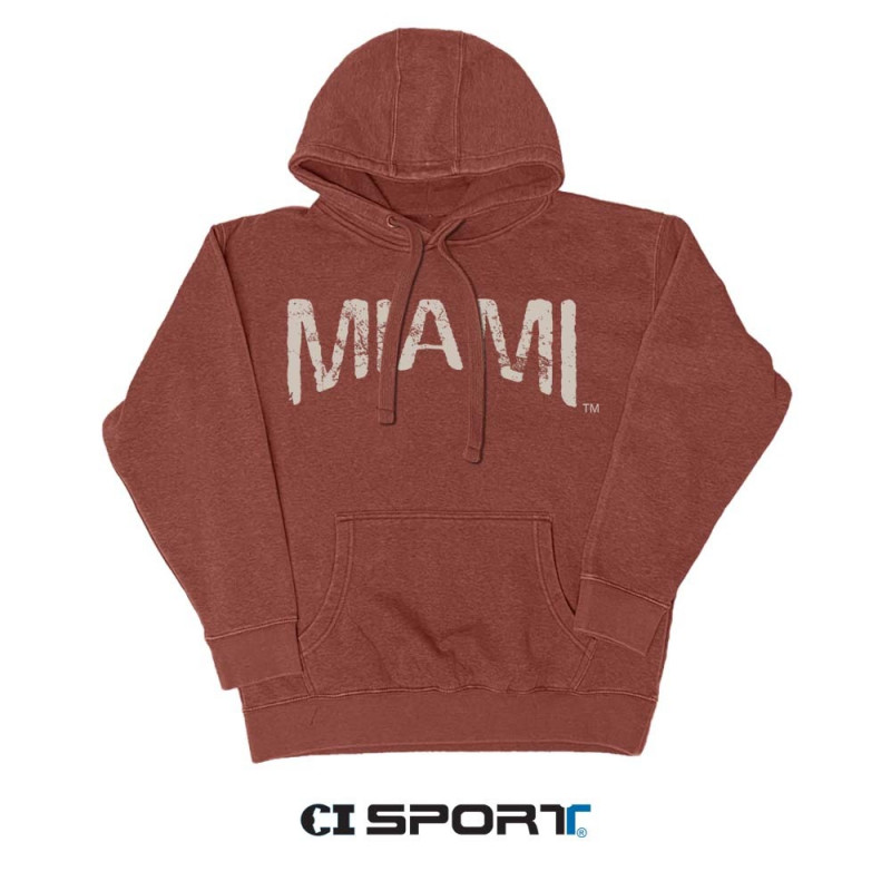 Miami University Rust Hooded Sweatshirt – Ivory Distressed “Miami”