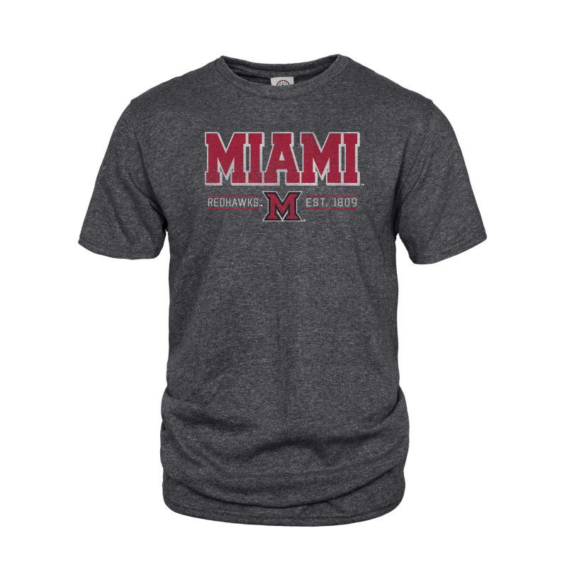 Heather Charcoal Tee with Miami over Redhawks Est. 1809