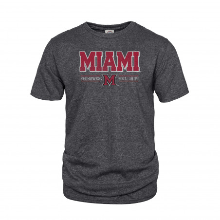 Heather Charcoal Tee with Miami over Redhawks Est. 1809