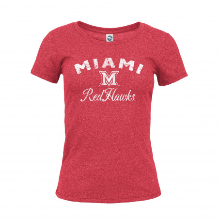 Women's Heather Red Miami over Block "M" Script Redhawks Tee