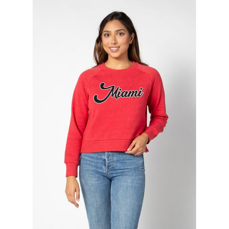Women's Boxy Raglan Crew in Red with Script Miami