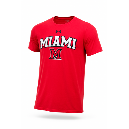 Red Miami over Block "M" Short Sleeve Stretch Tech Tee