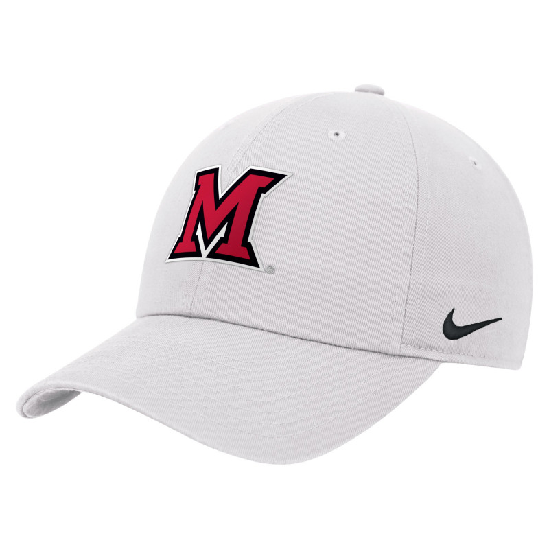 Club Cap in White with Block "M" on Front and Swoosh on the Side