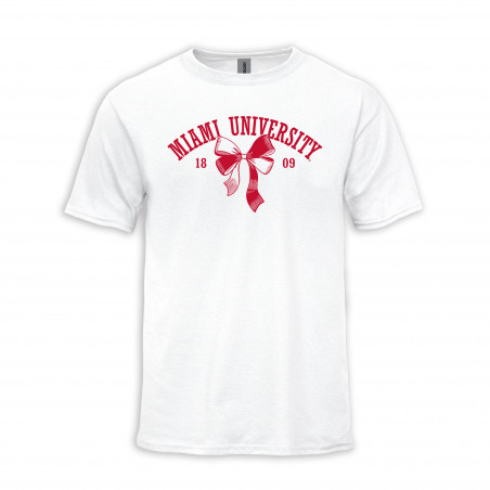 Women's White Short Sleeve Tee with Red Bow Graphic