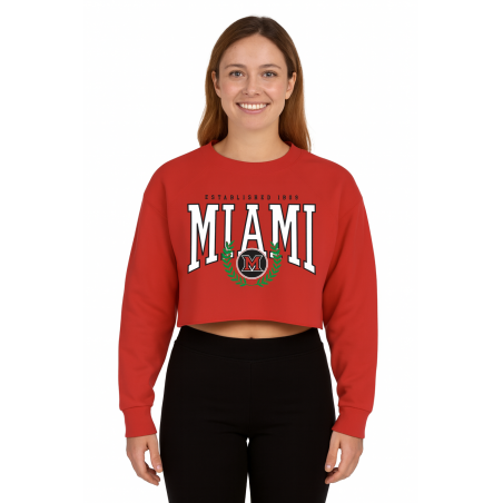 Women's Red Crop Crew Established 1809 with Green Laurels