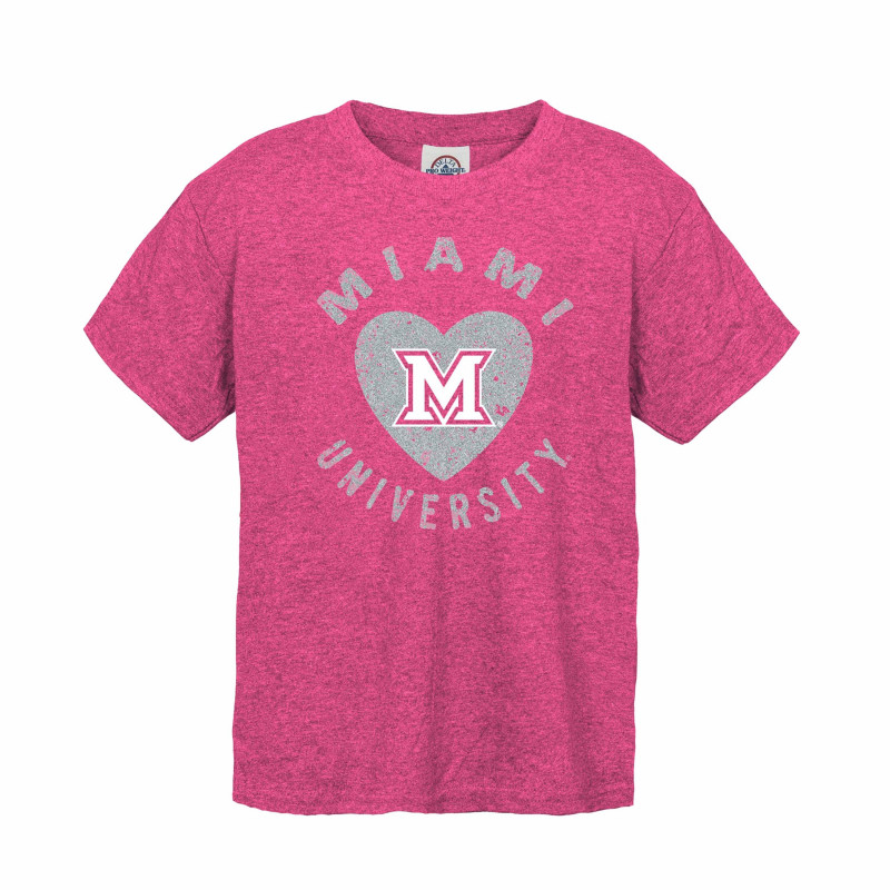 Miami RedHawks Youth Sparkle Heart T-shirt