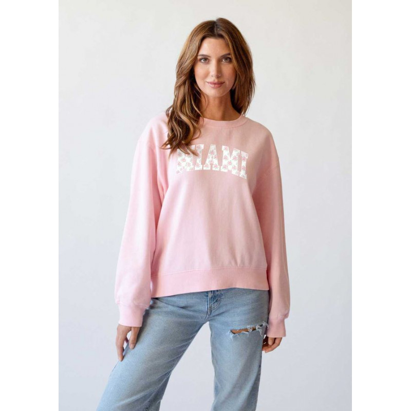 Women's Pink Crew with sewn Miami with flowers